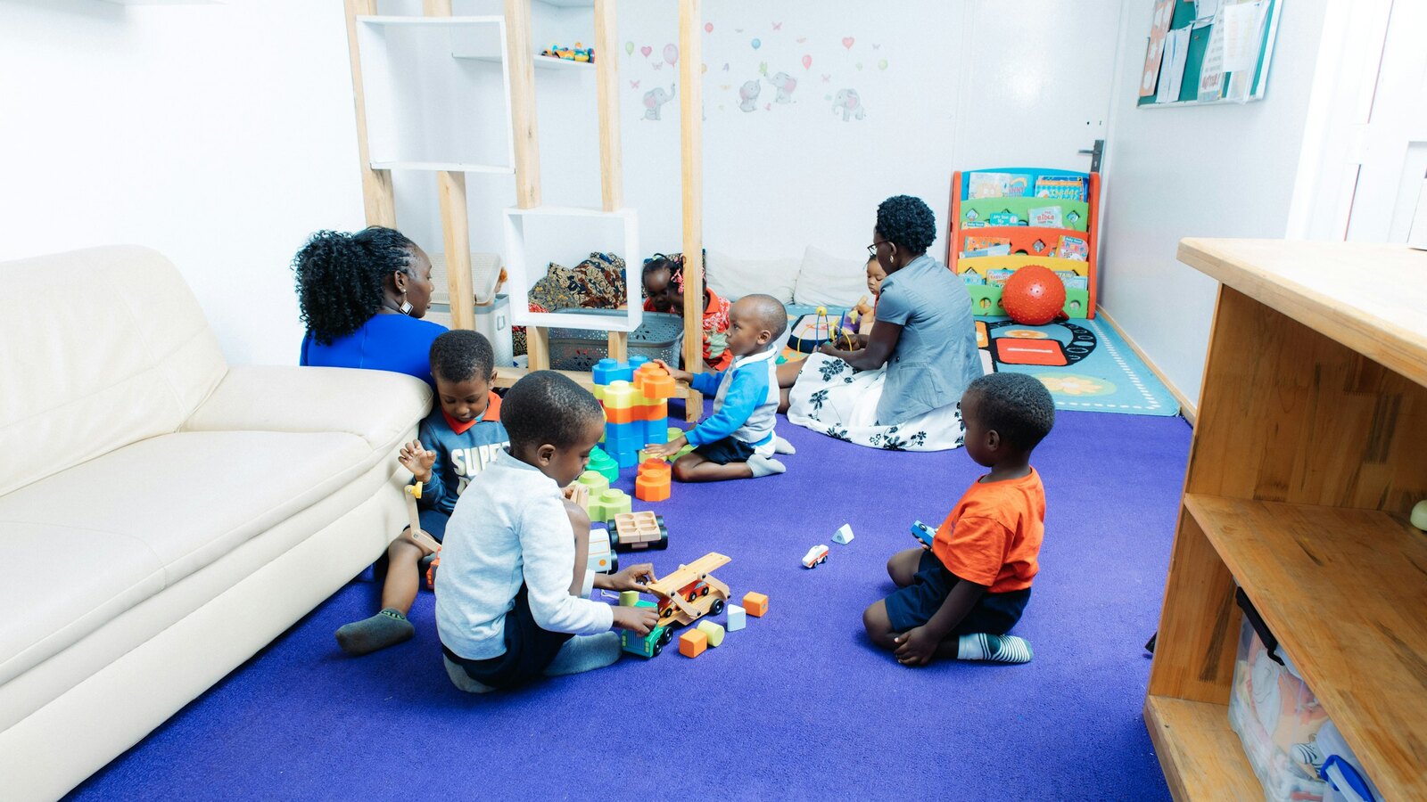 A bright, light filled playroom at Little Oaks
